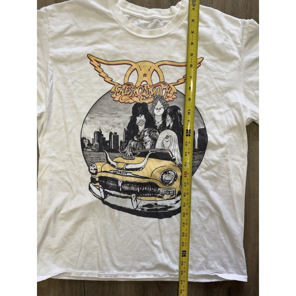 Vintage Aerosmith Band T Shirt Detroit Car Graphic 90s Rock Tee White Medium / L - Picture 4 of 7
